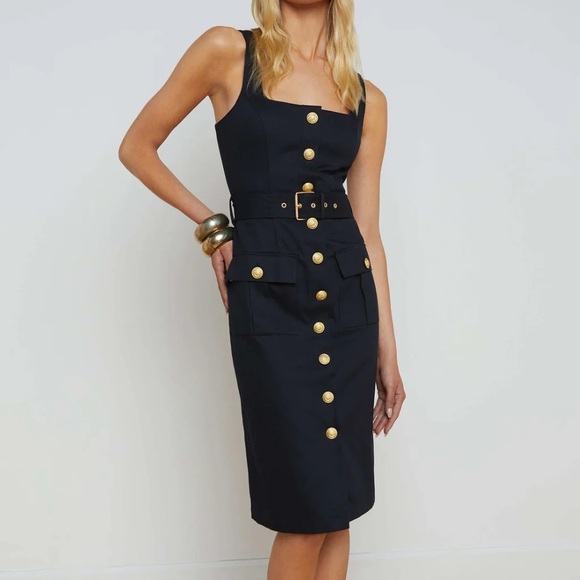 L´AGENCE Button Front Dress in Black/Gold